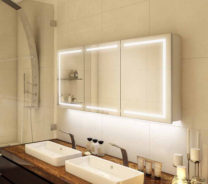 Led Backlit Bathroom Mirrors, Lighted Bathroom Mirrors With Storage