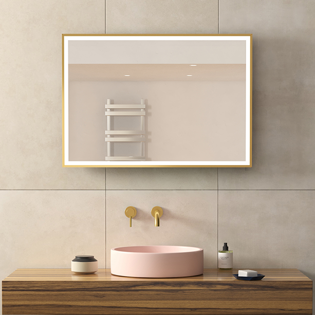 Malmo Brushed Brass Frame Shaver Edge Mirror