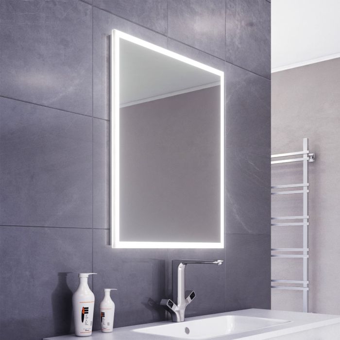 Mila Slimline Edge Mirror, Mila Large Battery Operated Led Backlit Illuminated Bathroom Mirror
