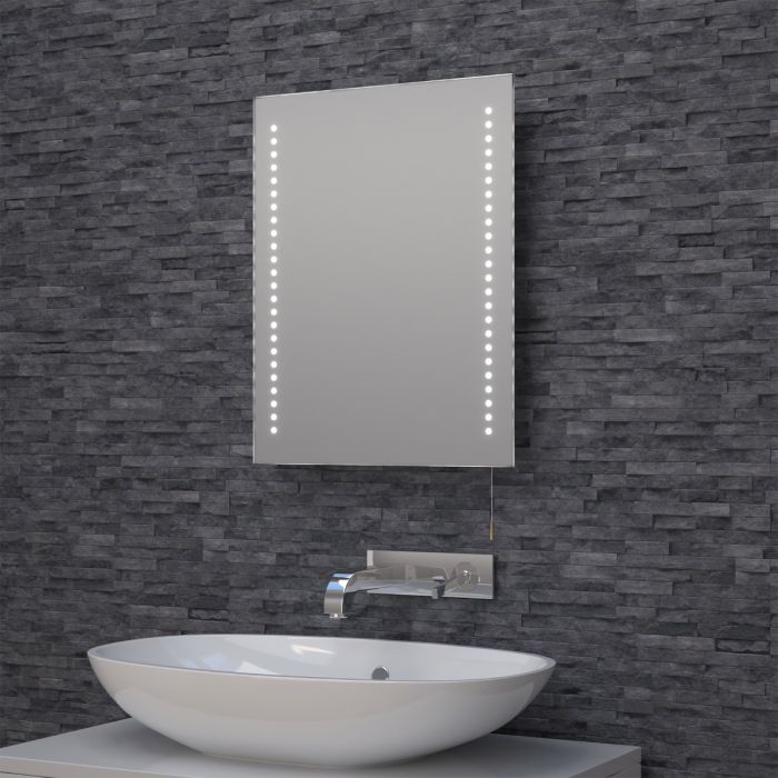 Diamond Battery Mirror, Mirrored Bathroom Cabinet With Light And Shaver Pointer
