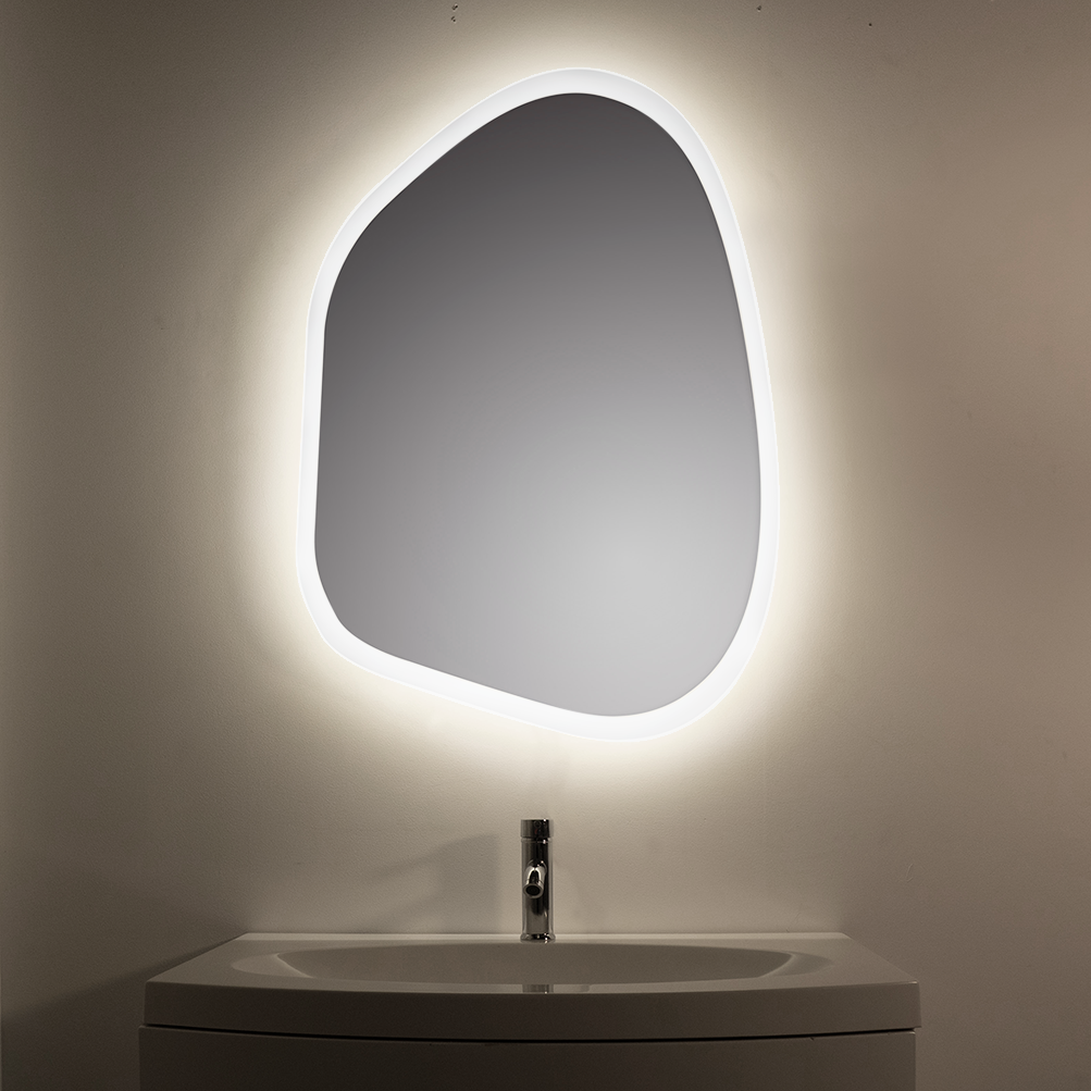 Ultra-slim Frosted Edge Pebble Bathroom Mirror