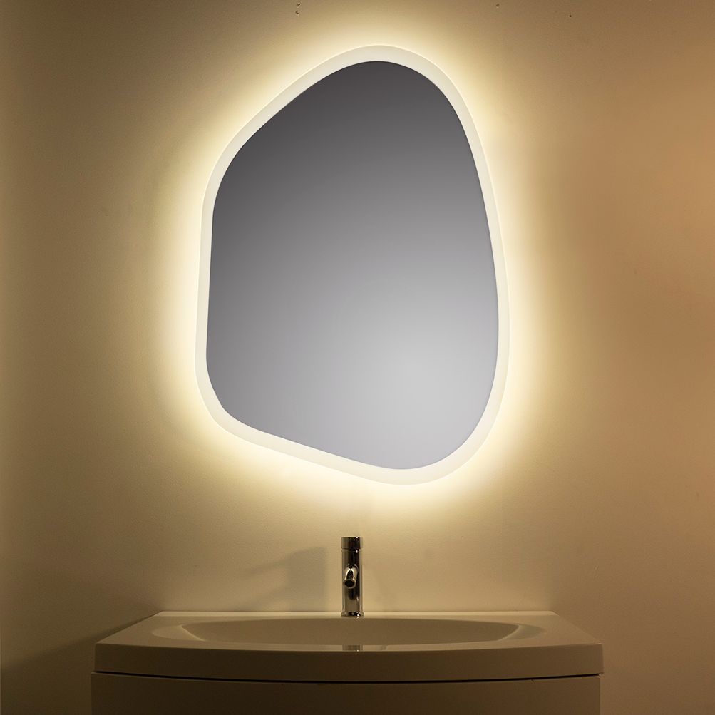 Ultra-slim Frosted Edge Pebble Bathroom Mirror