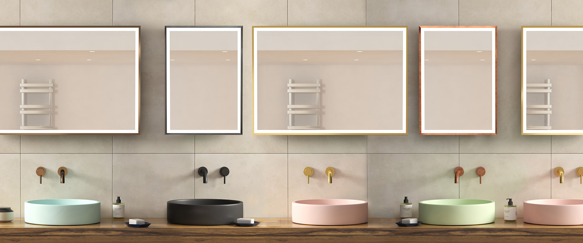 Edge-lit mirrors with metal frames